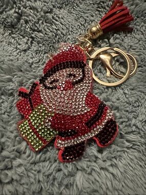 Red Crystal Santa Keychain Charm with Tassel